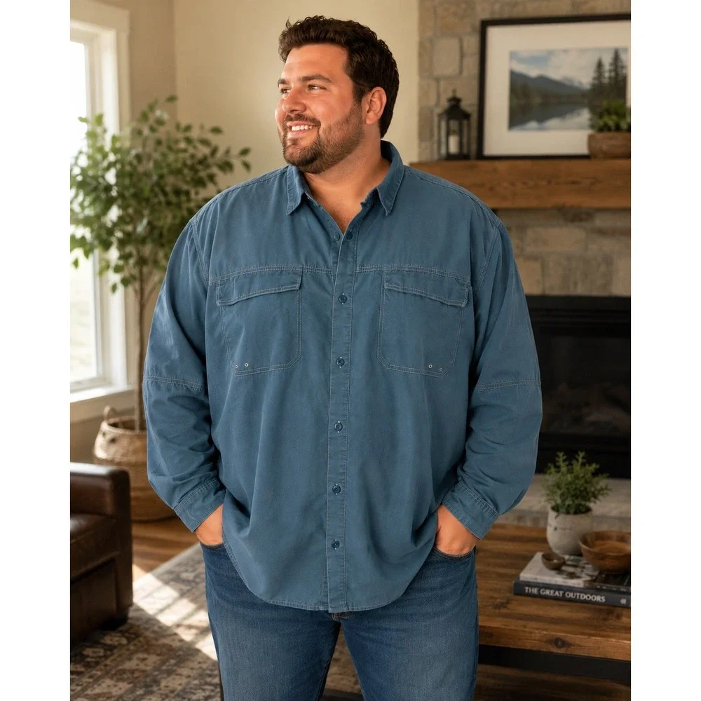 Cabelas Mens 2XL Blue Long Sleeve Fishing Shirt Ventilated Button Up Utility - Picture 1 of 7